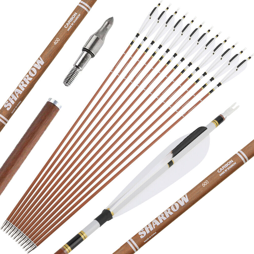 31 inch Pure Carbon Arrows 5 inch Natural Feather Archery Bow Hunting