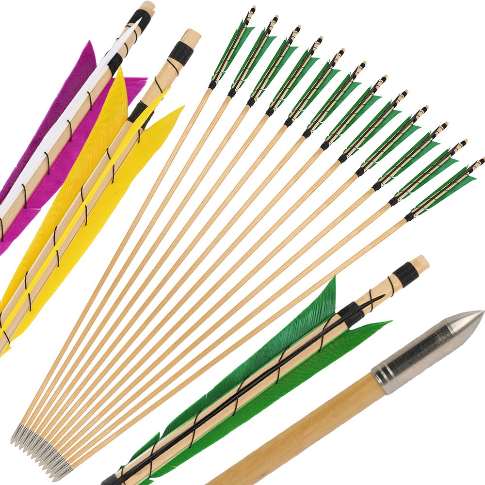 32" Wooden Arrows 5" Turkey Feathers Traditional Longbow Archery