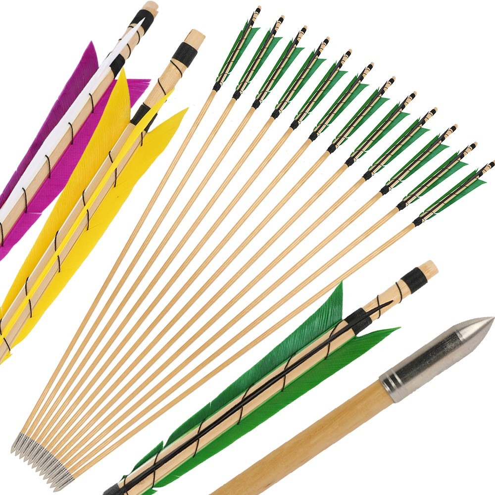 32" Wooden Arrows 5" Turkey Feathers Traditional Longbow Archery
