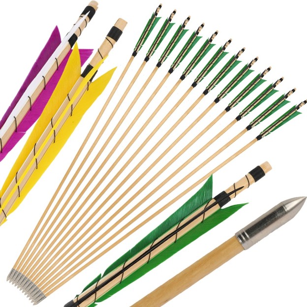 32" Wooden Arrows 5" Turkey Feathers Traditional Longbow Archery