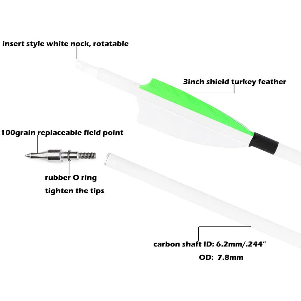 30 inch Archery Carbon Arrows Turkey Feather Spine 500