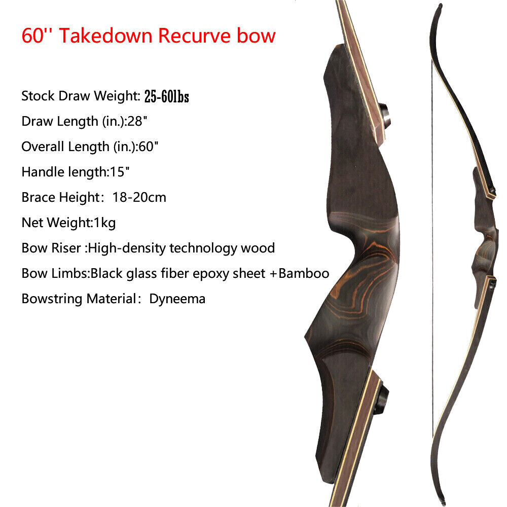 American Hunting Recurve Bow 60 inch 25-60lbs for Adult