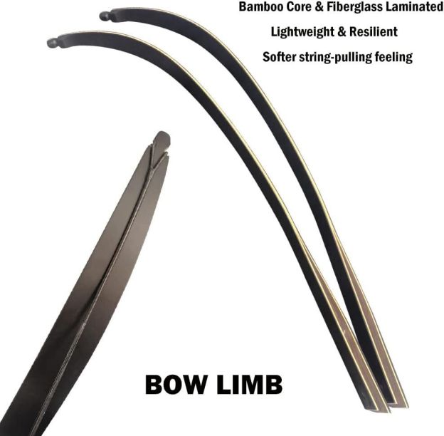 Takedown Recurve Bow with glassfiber and bamboo core limbs.