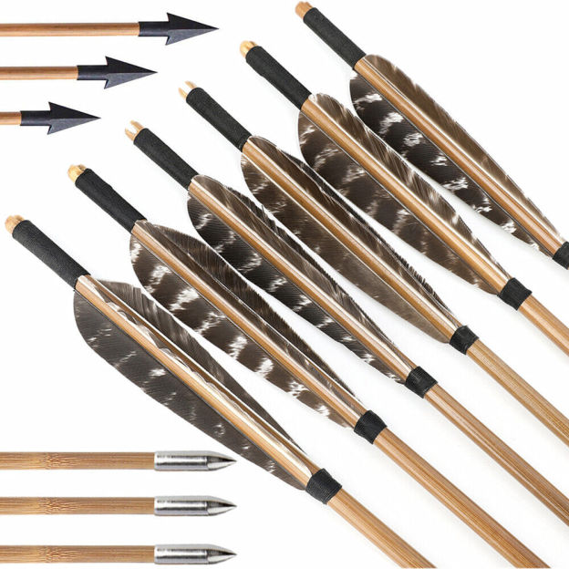 Bamboo Arrows for Traditional Bow 8mm Turkey Feather Longbow Hunting