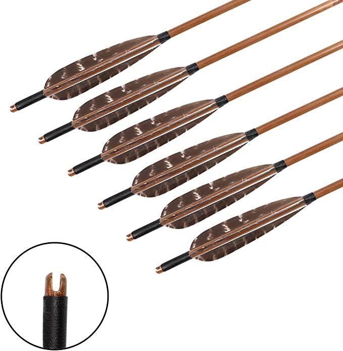Bamboo Arrows for Traditional Bow 8mm Turkey Feather Longbow Hunting