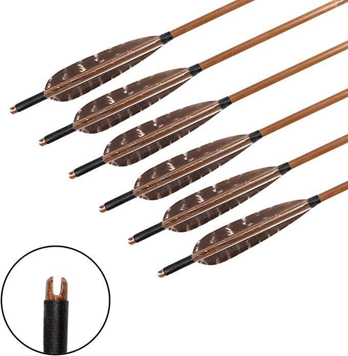 Bamboo Arrows for Traditional Bow 8mm Turkey Feather Longbow Hunting