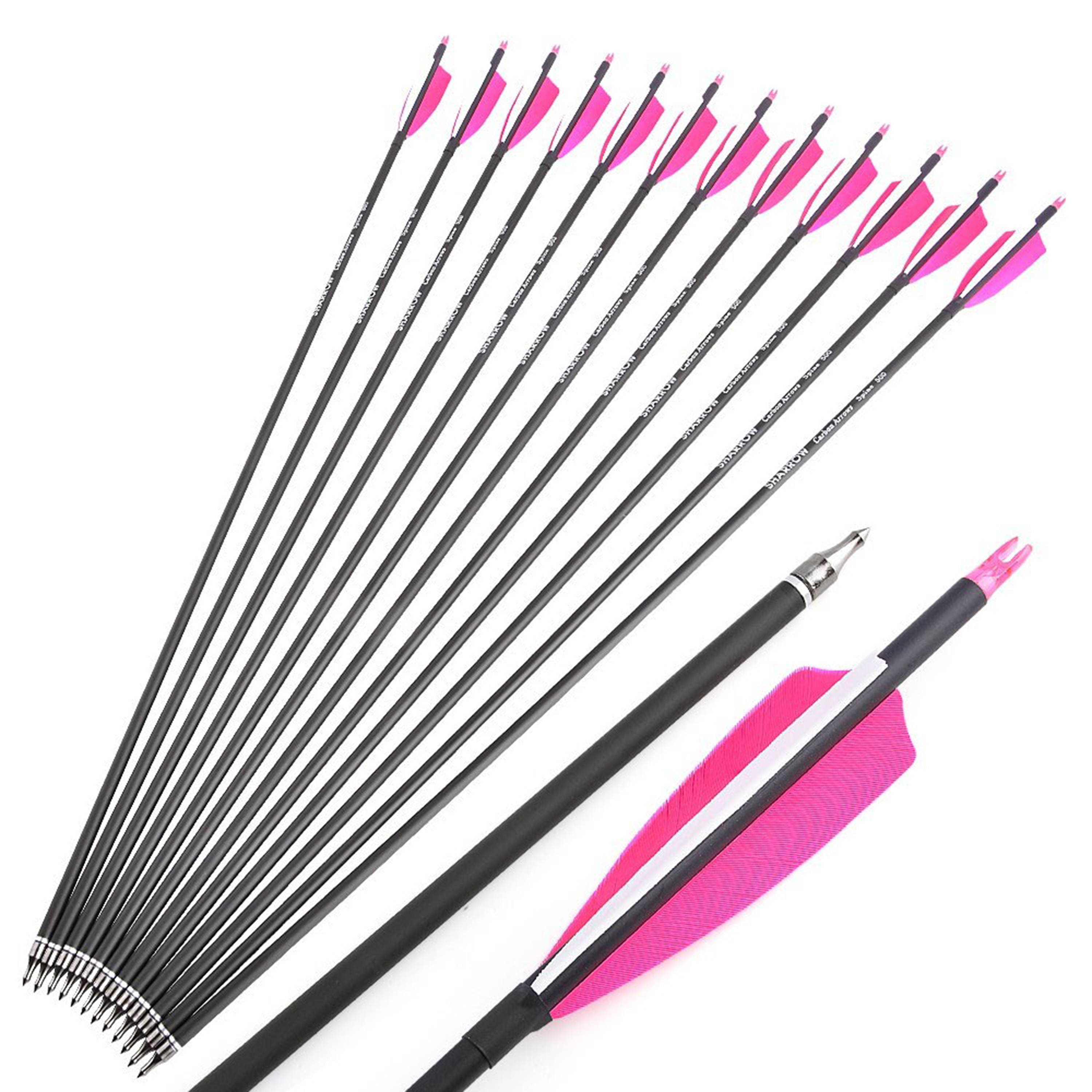 Archery Carbon Arrows Natural Feather Spine 500 Hunting Practice