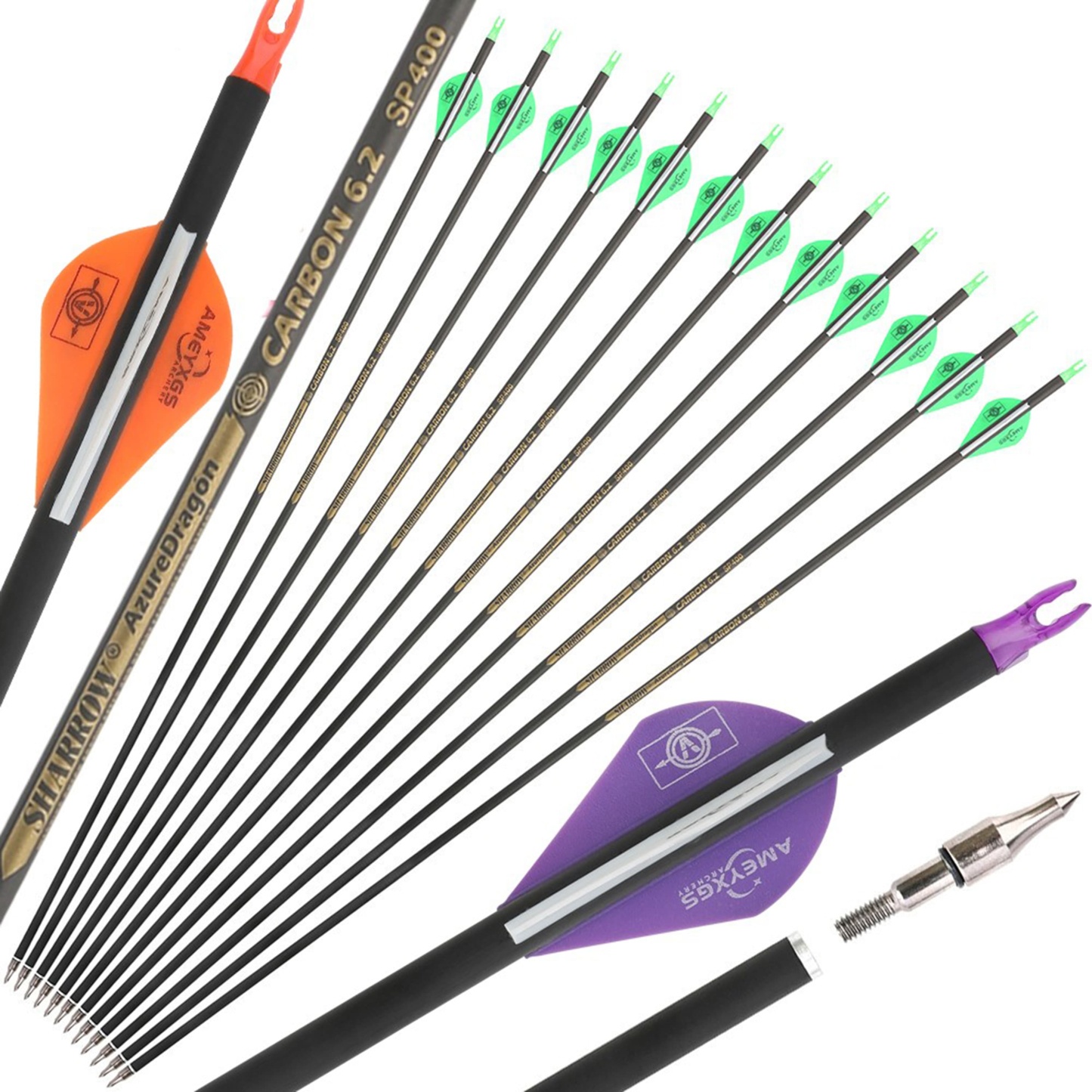 Pure Carbon Arrows Spine 500  30" Shaft Vanes 6.2mm Hunting