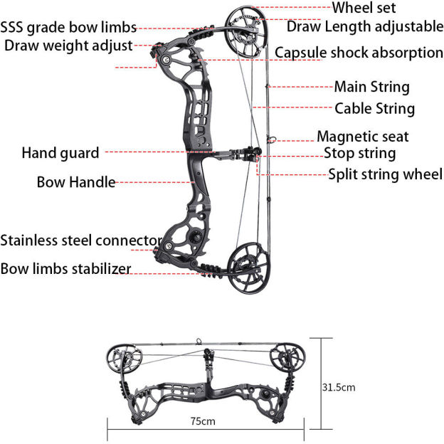 Dual-Use Compound Bow Hunting Bowfishing Steel Ball Arrow RH LH