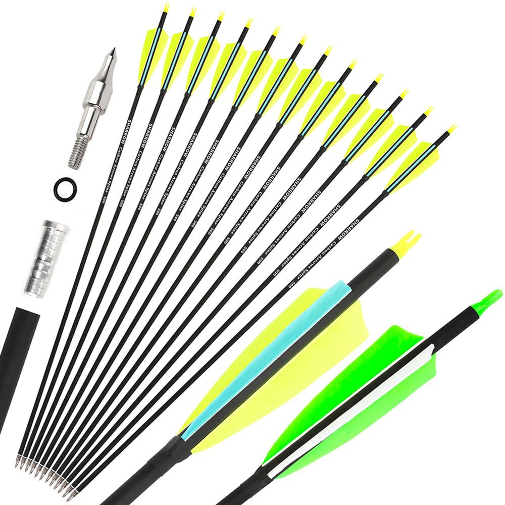 30" Carbon Arrows with 4" Turkey Feather Traditional Fletching 12pcs