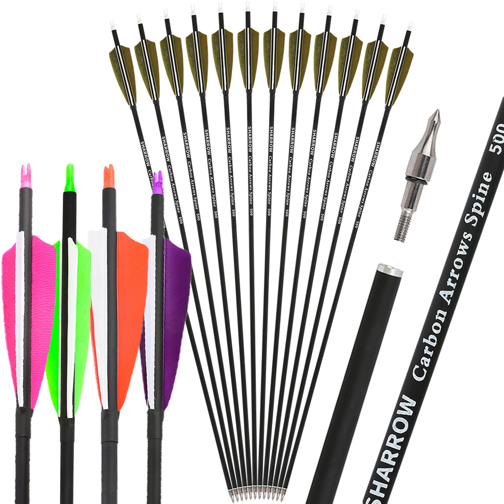 30" Carbon Arrows with 4" Turkey Feather Traditional Fletching 12pcs