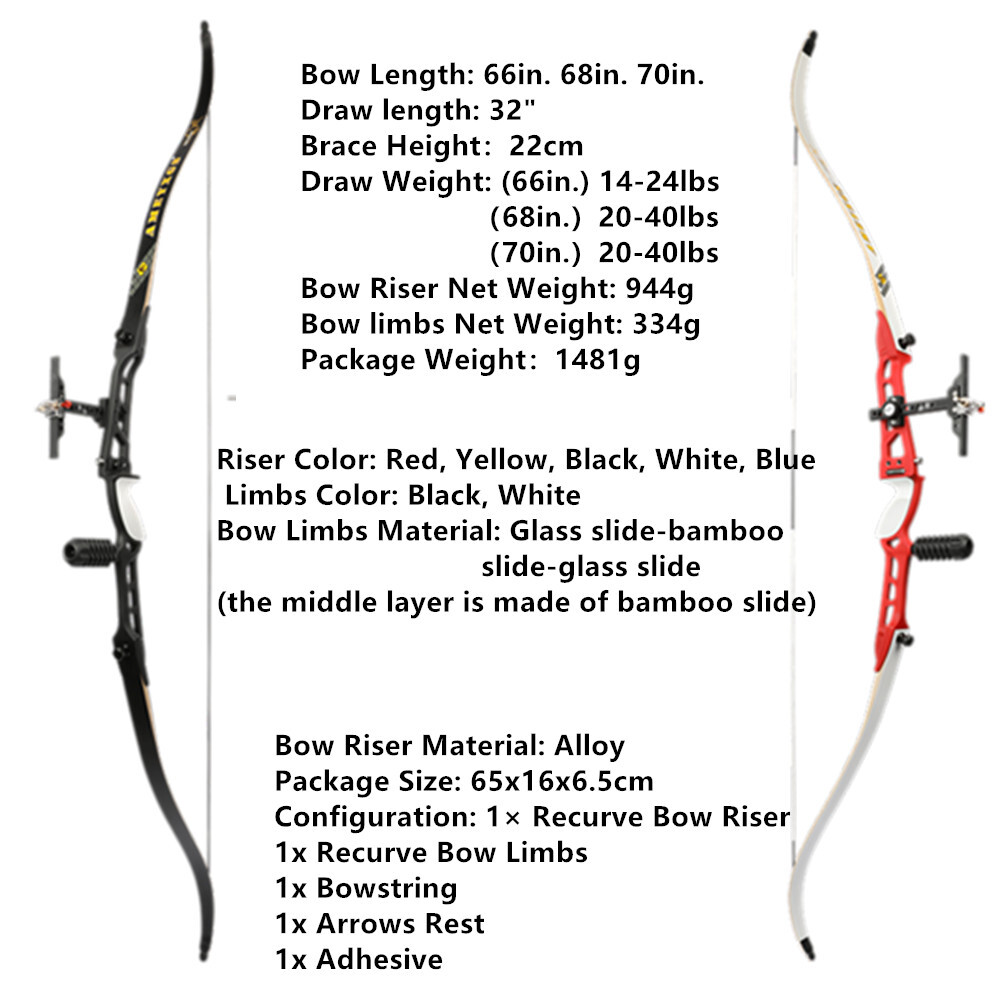 Target Recurve Bow 66" 68" 70" 14-40 lbs for Competition Beginners