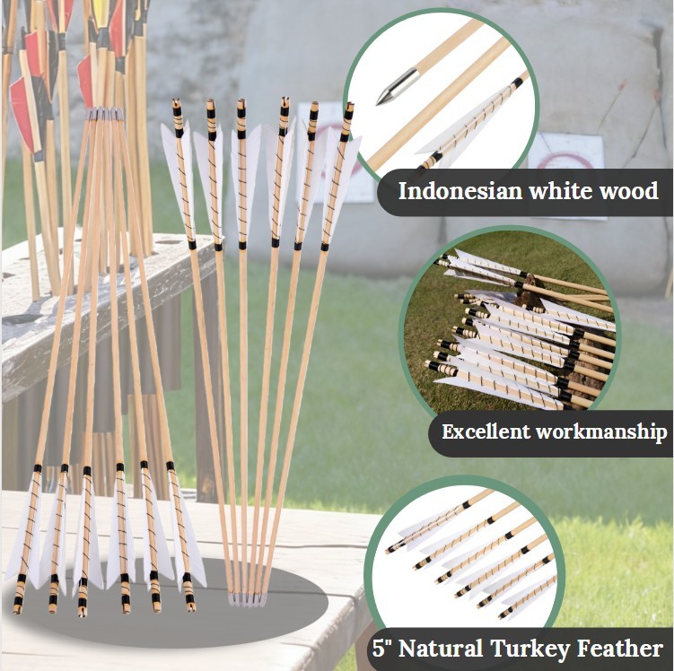 Wooden Arrows 32" Feathers Traditional Longbow Archery