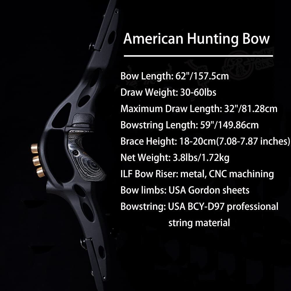 TBOW ILF Recurve Bow American Hunting 62" 25-60lbs