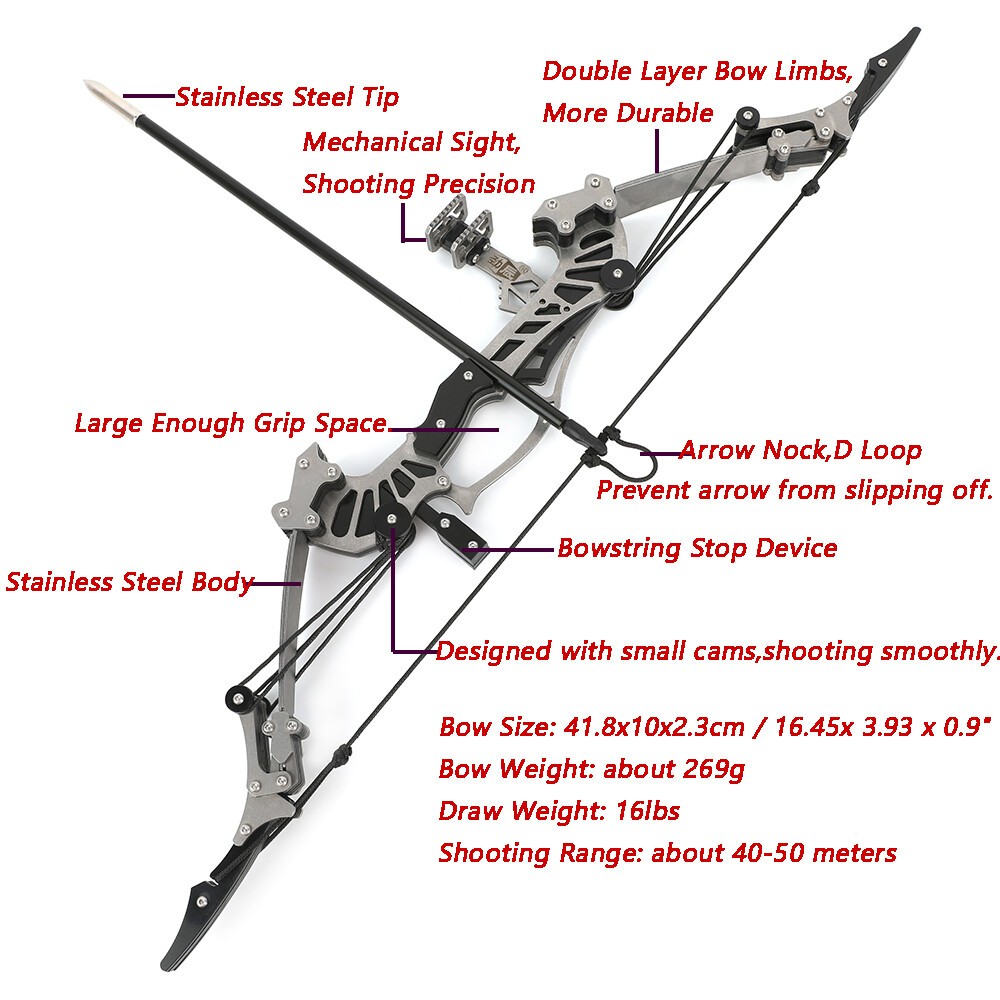 16" Mini Compound Bow Arrow Set Desktop Archery 16lb Power