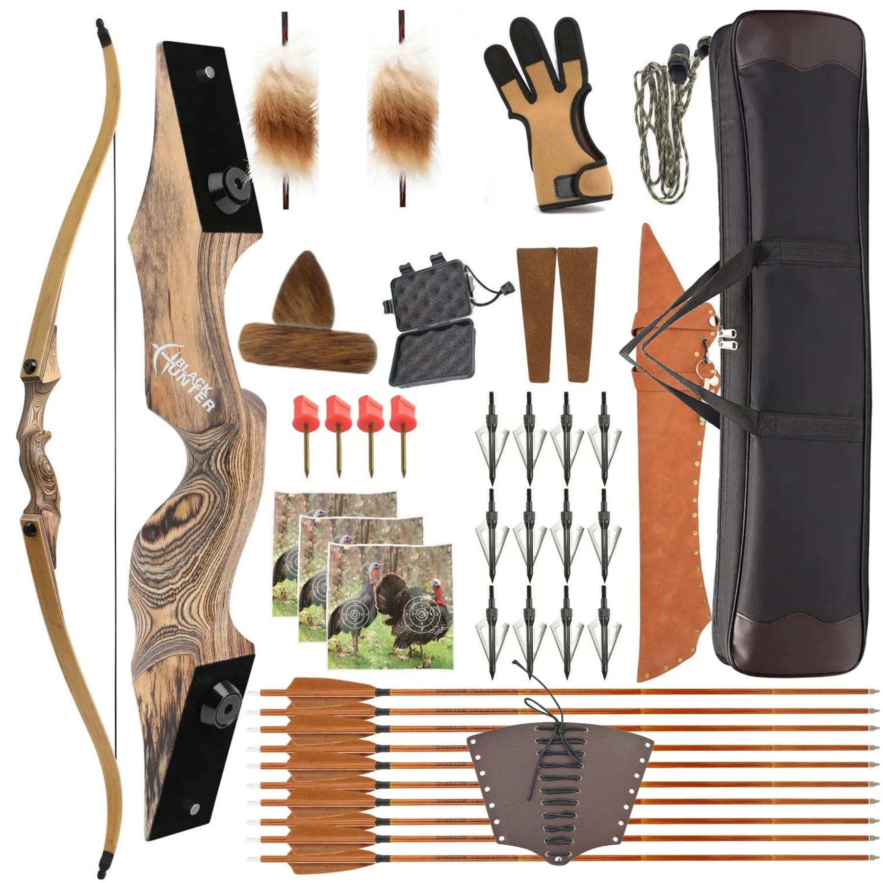 Black Hunter 60" Hunting Takedown Recurve Bow Kit LH RH 20-60lbs