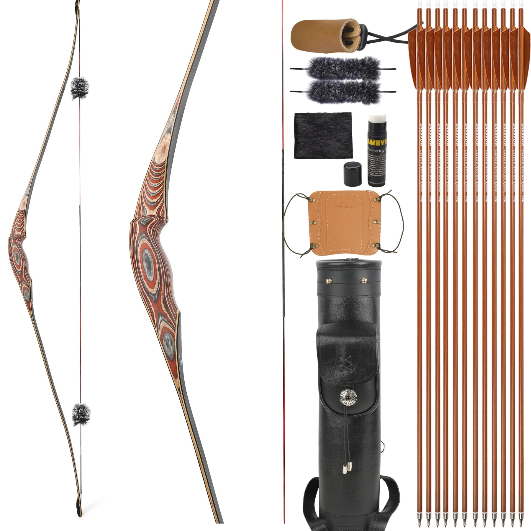 Traditional 58" Wooden Longbow Bamboo Core 20-55lbs LH RH