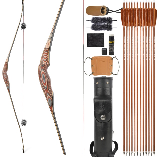 Traditional 58" Wooden Longbow Bamboo Core 20-55lbs LH RH