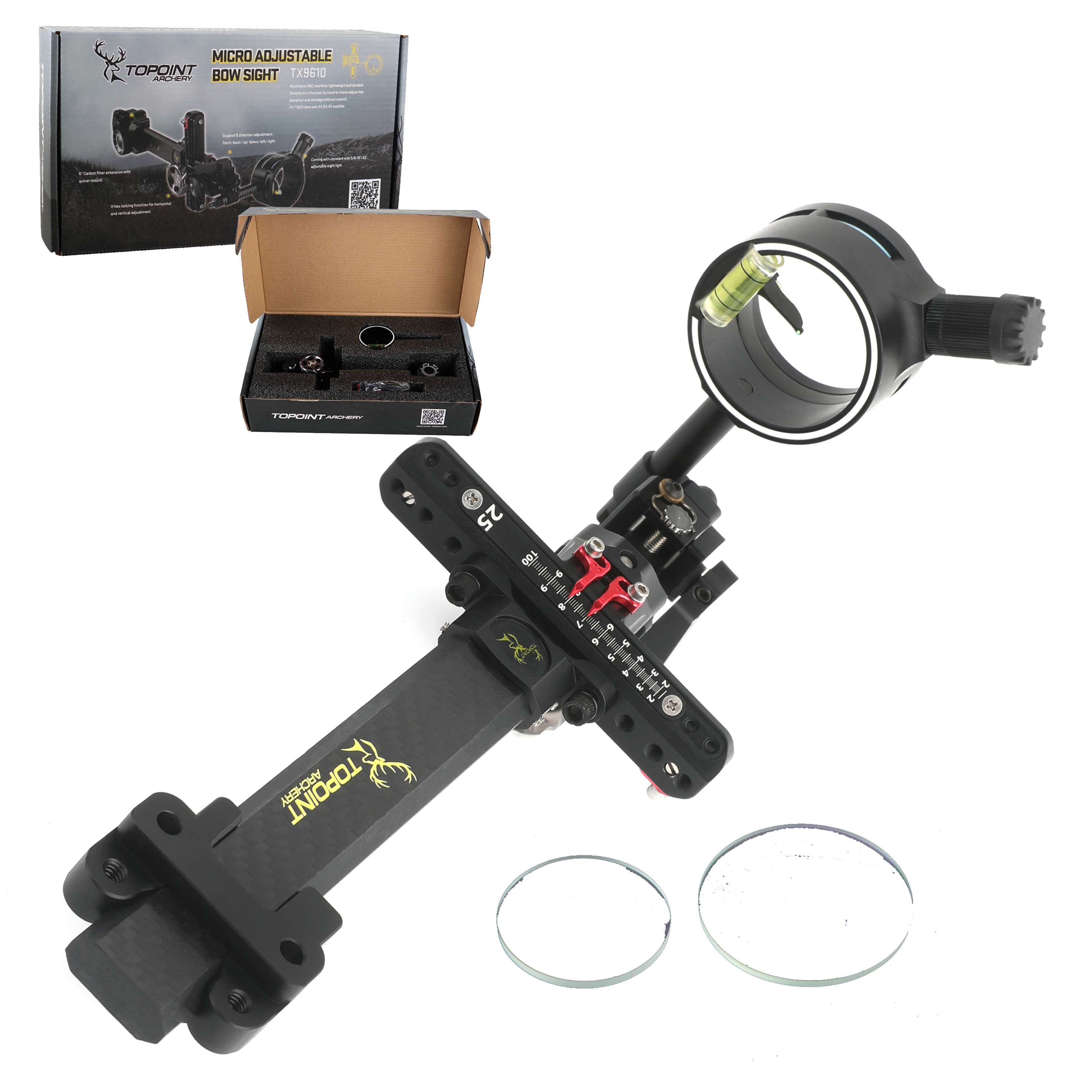 Topoint TX9610 Hunting Compound Bow Sight 1-Pin CNC Carbon Adjustable
