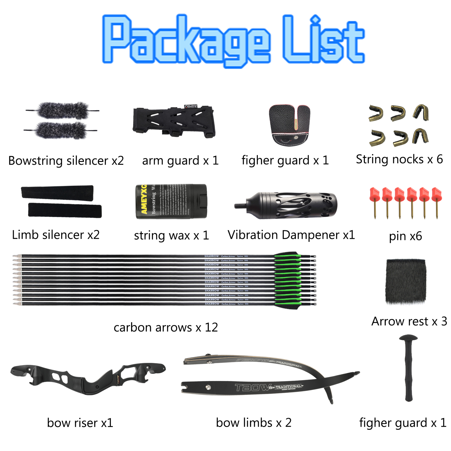 TBOW 62” Traditional  ILF Hunting Recurve Bow Set 25-60Lbs RH