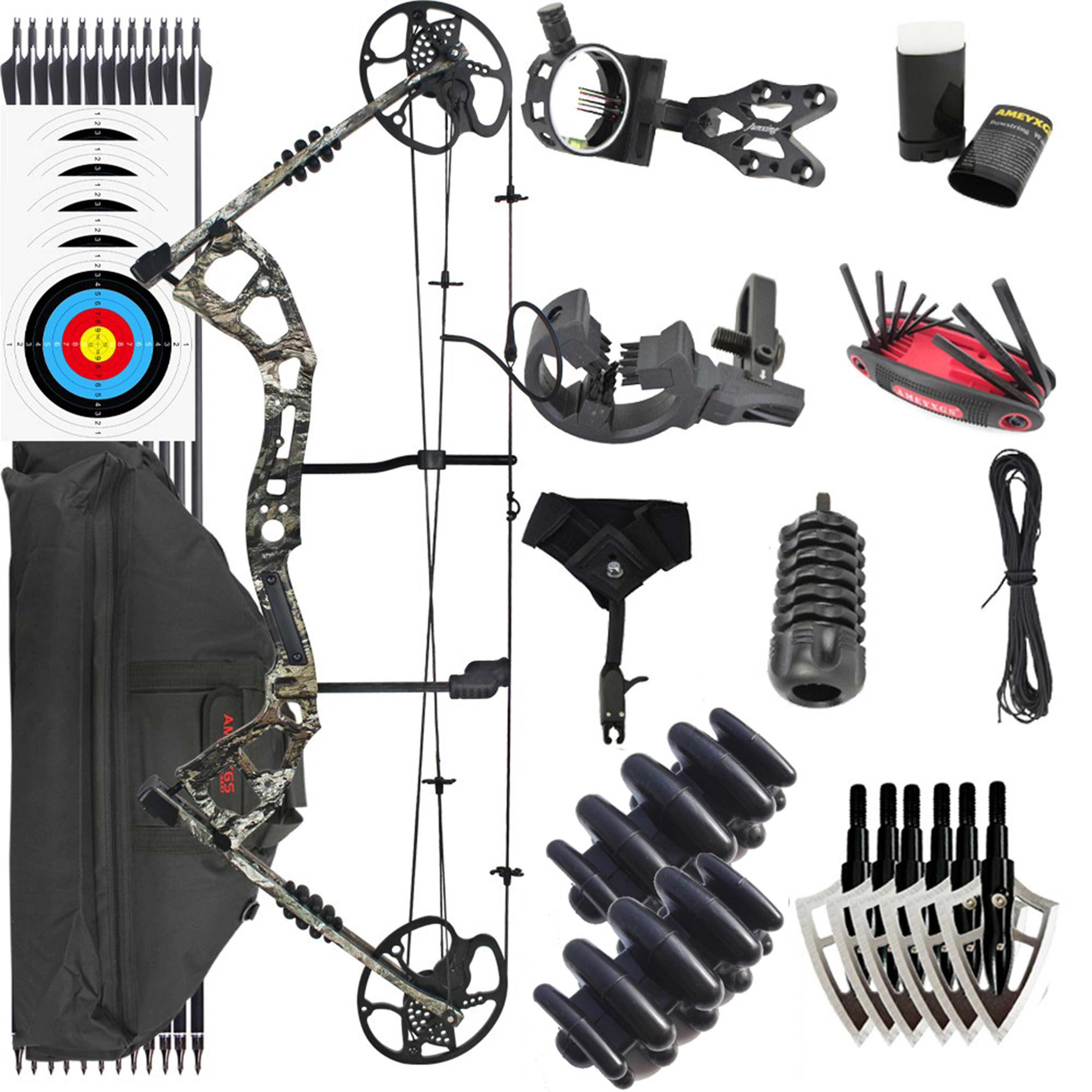 JUNXING M193 Compound Bow Adjustable Hunting Bow and Arrows 0-70lbs