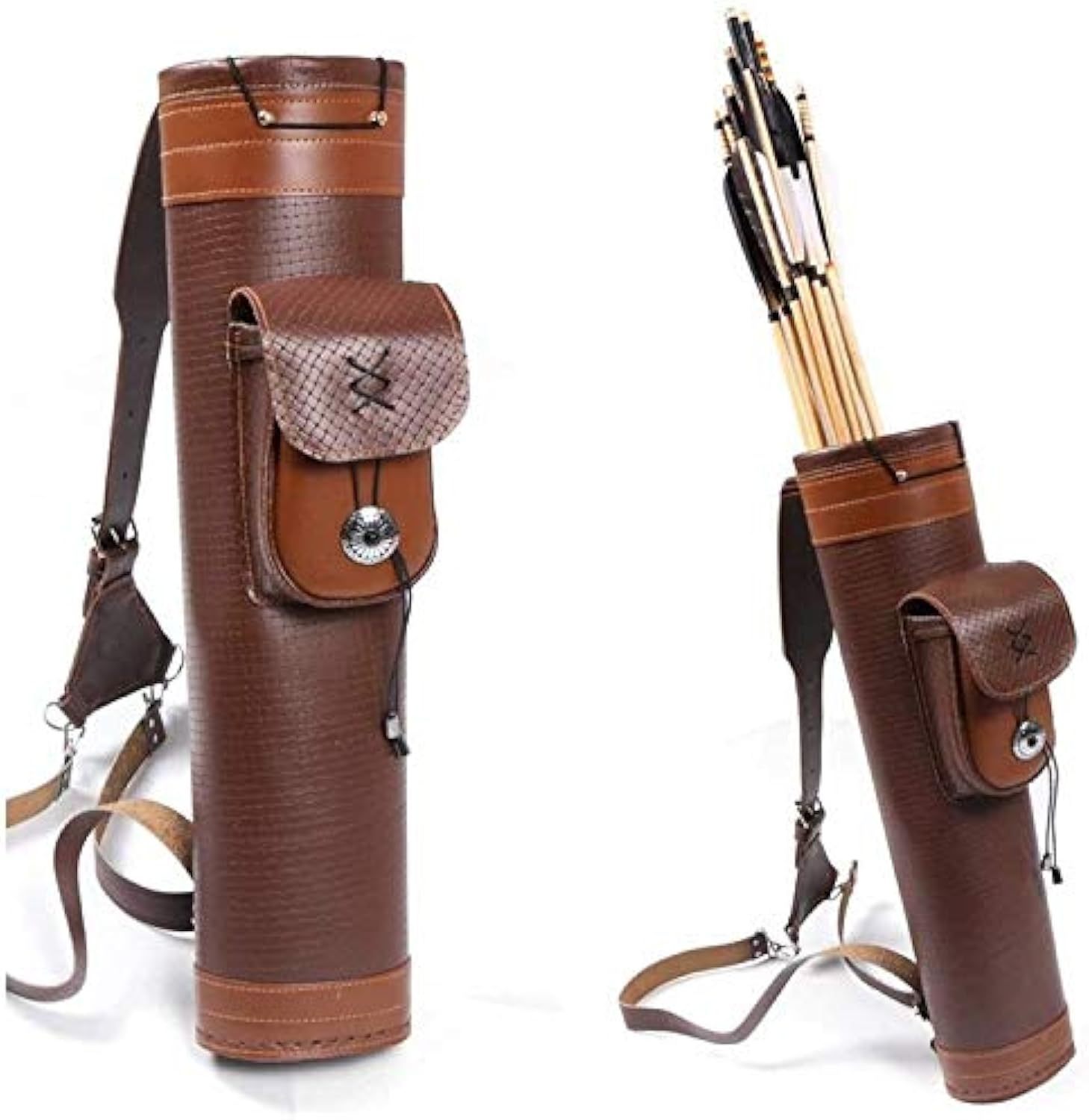 Traditional Shoulder Arrow Back Quiver Leather Archery Holder 