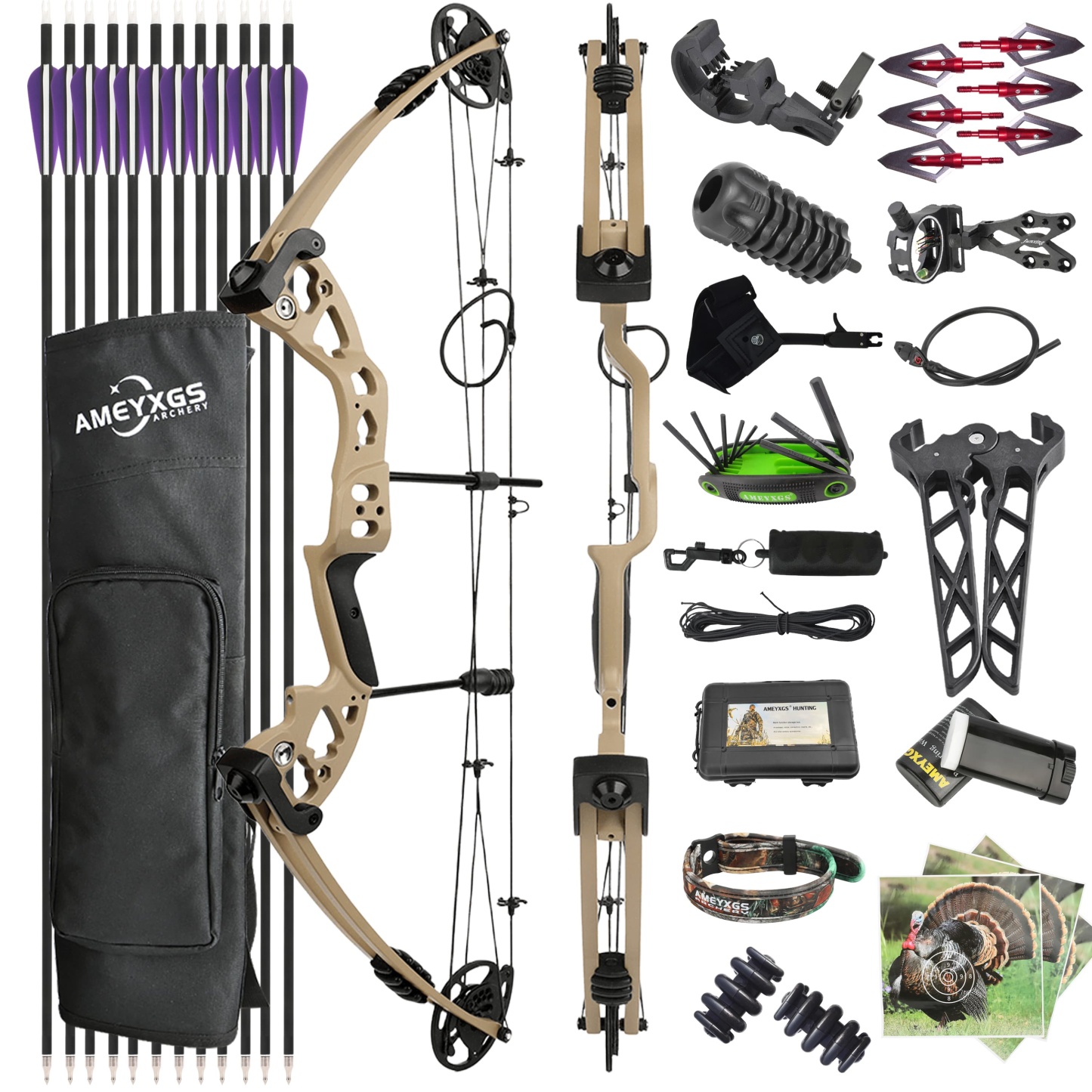 JUNXING ARCHERY M131 Compound Bow Set 30-60lbs Hunting Fishing LH RH
