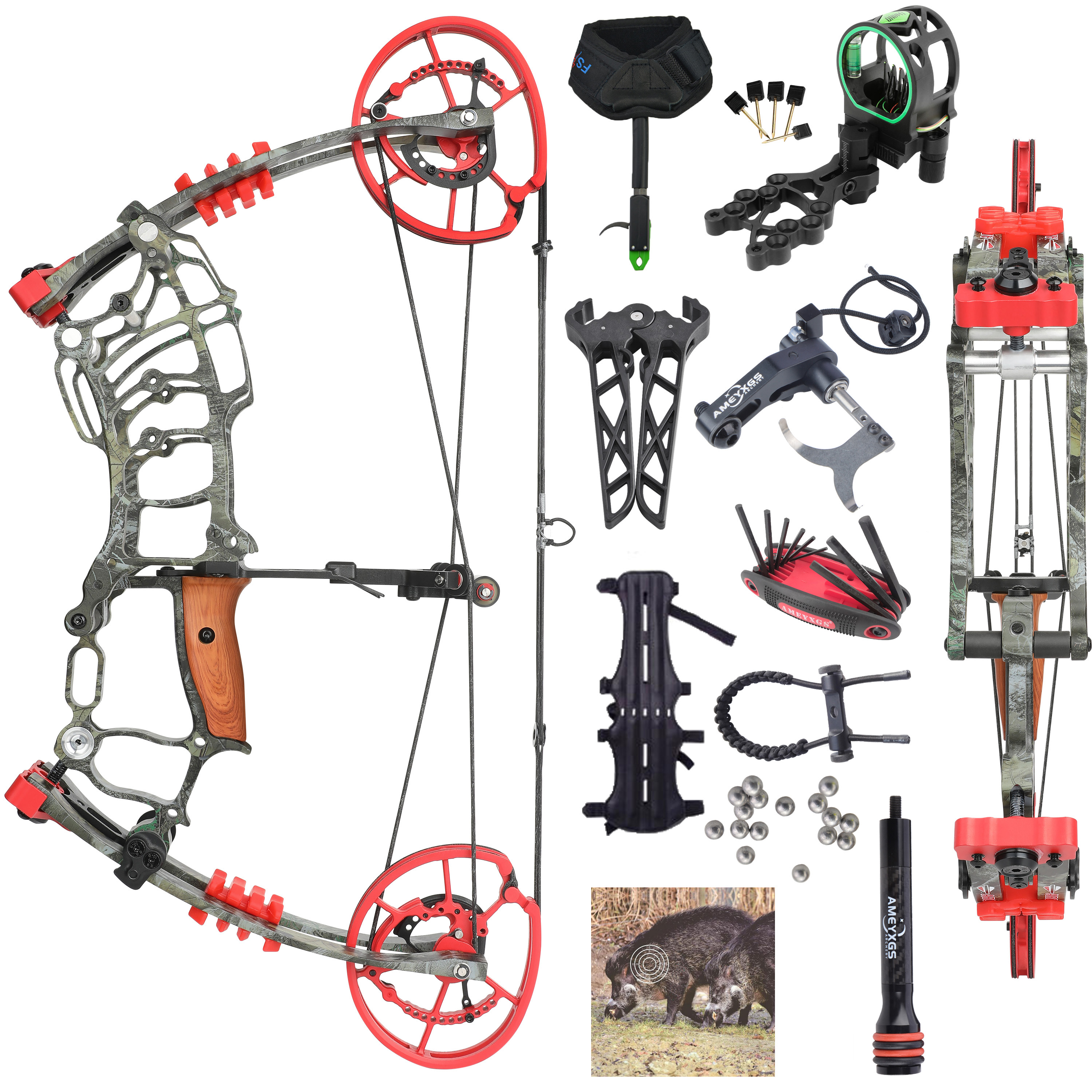 Dual-Use Compound Bow Set 19" Shoots Arrows Steel Balls RH LH