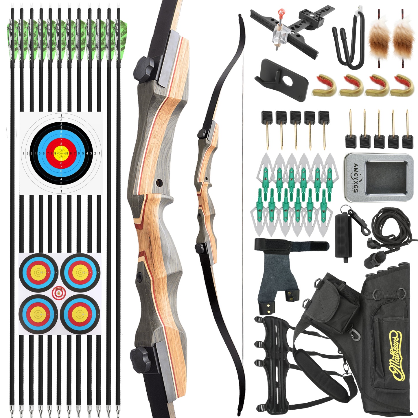 62" Traditional Takedown Recurve Bow Set for Hunting RH