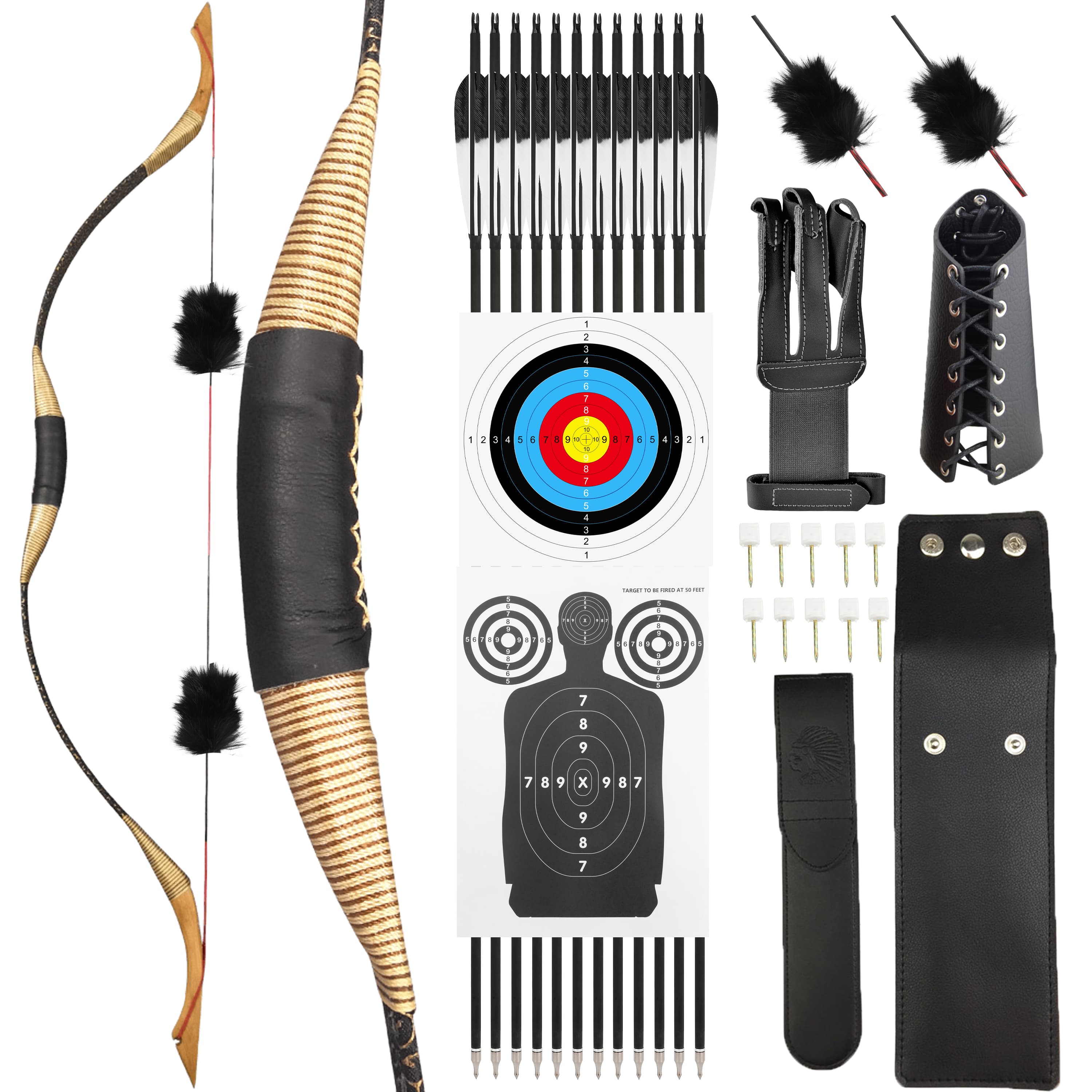 Traditional Recurve Bow Mongolian Horsebow Longbow Kit 25–55lbs