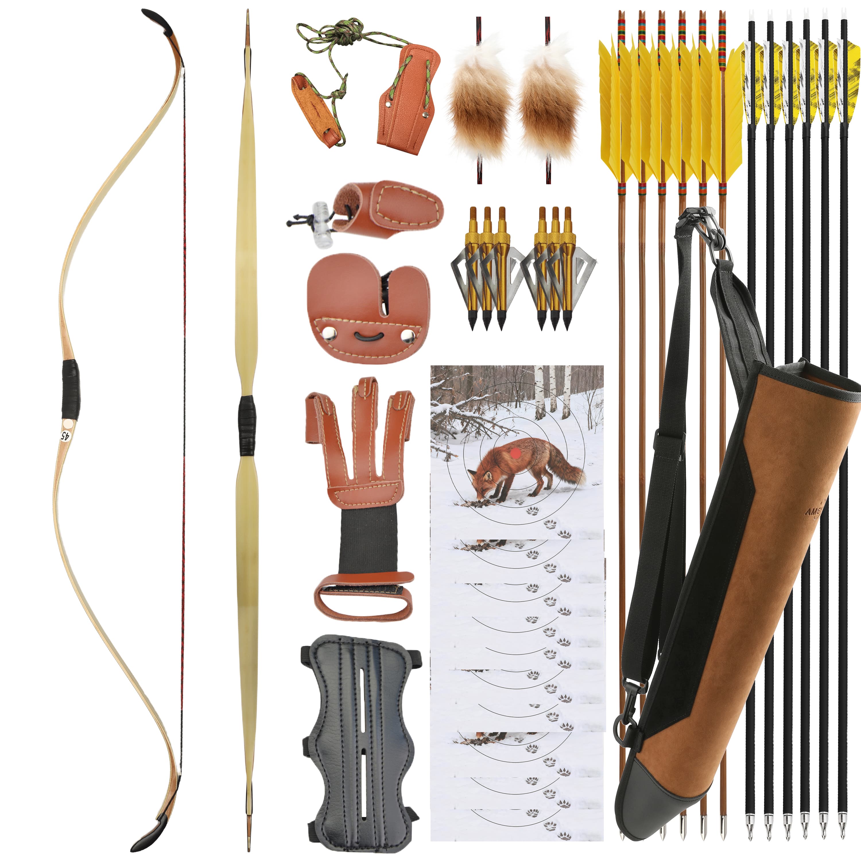 Traditional Recurve Bow 20-45lbs One-Piece Horsebow Hunting Target