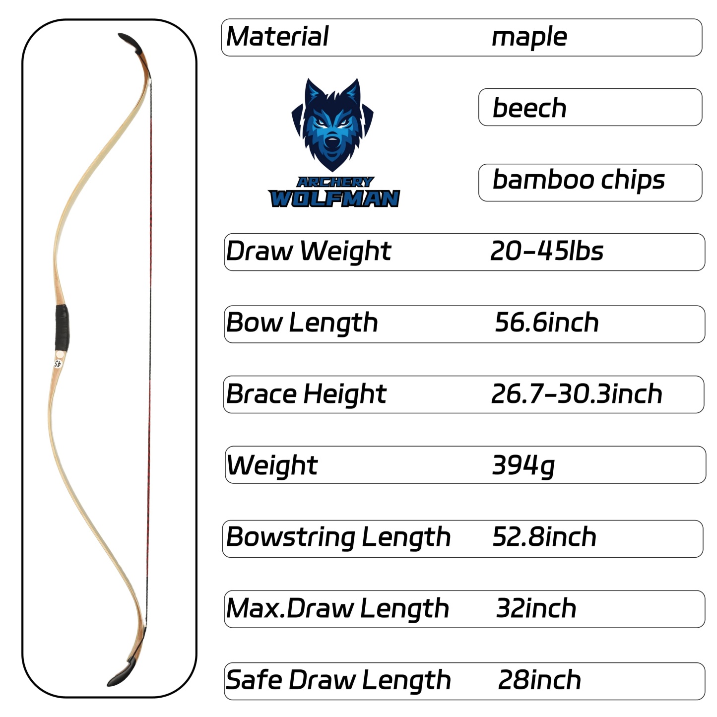 Traditional Recurve Bow 20-45lbs One-Piece Horsebow Hunting Target