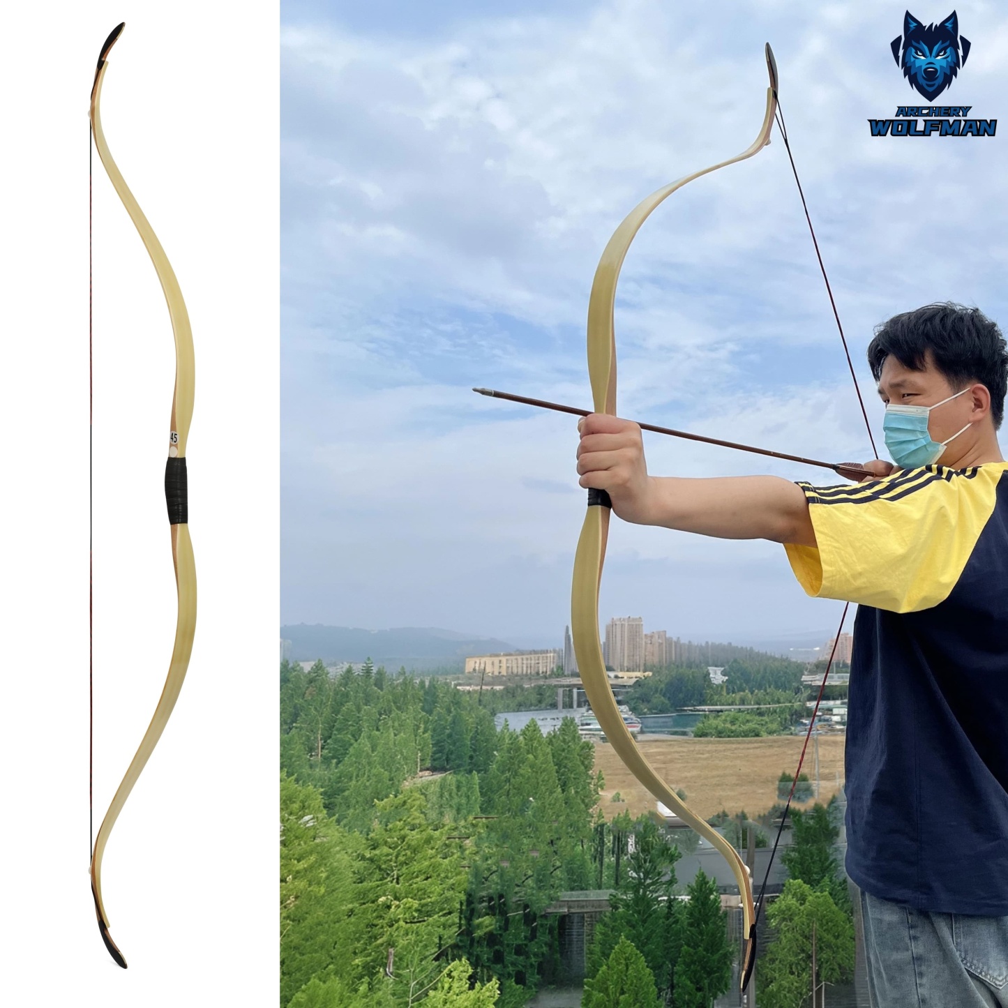 Traditional Recurve Bow 20-45lbs One-Piece Horsebow Hunting Target