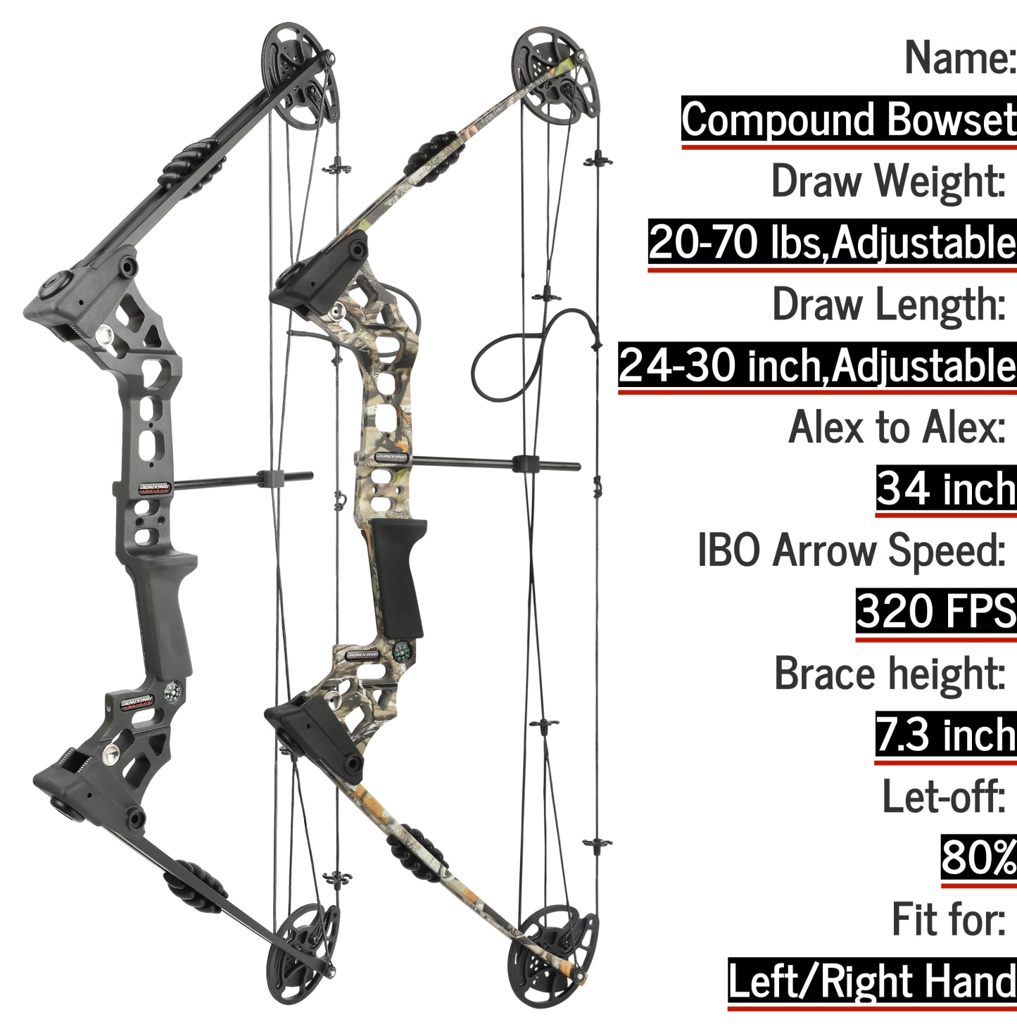 Compound Bow Set 0-70lbs Archery Let-off 80% RH LH