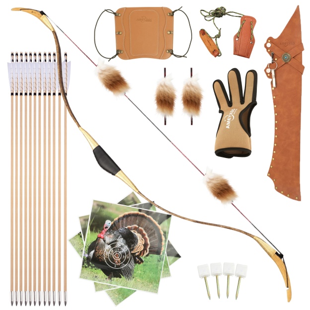 Turkish Traditional Bow Handcrafted Leather-Wrapped Recurve 53"