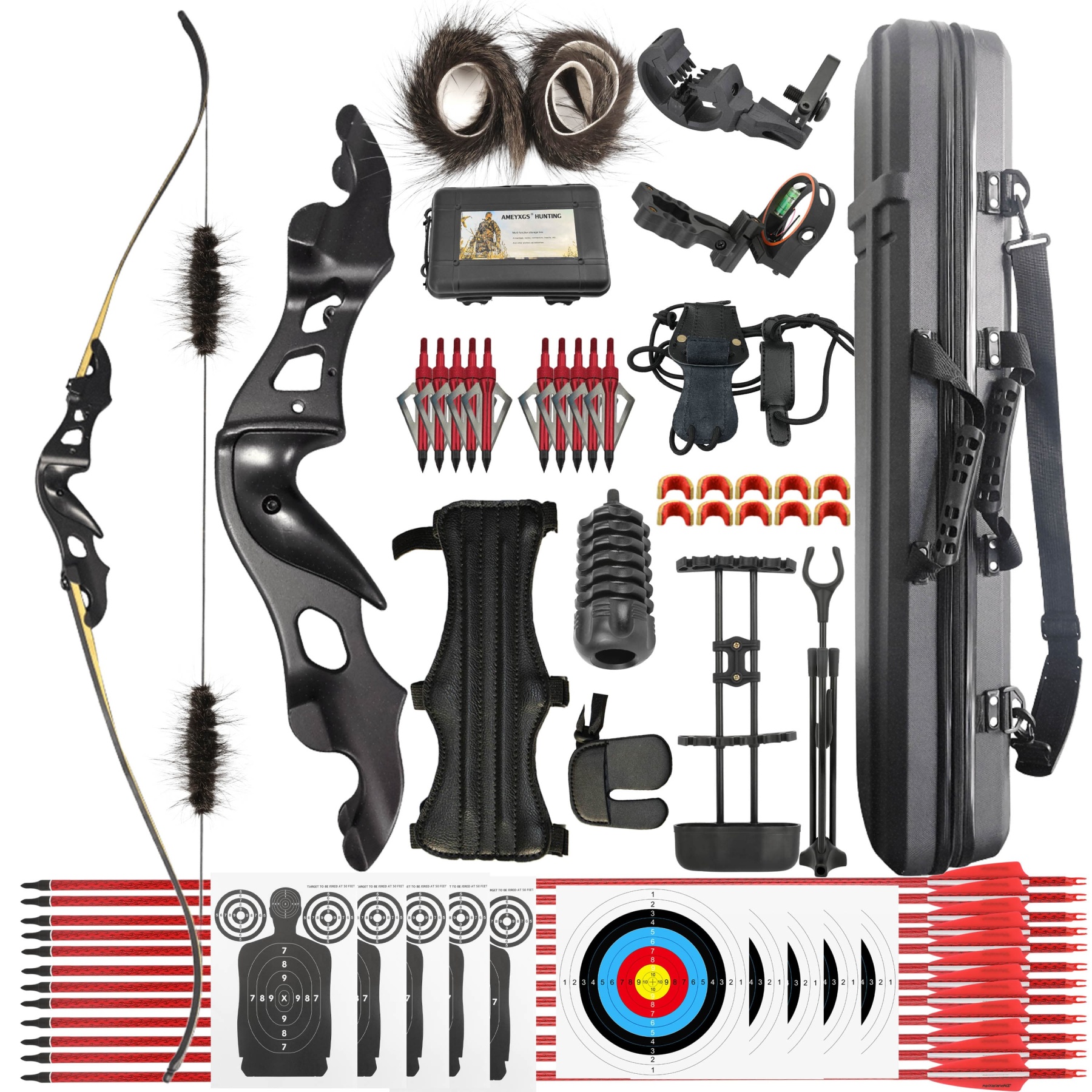 Black Hunter 60 inch Recurve Bow Kit 20-55 lbs American Hunting