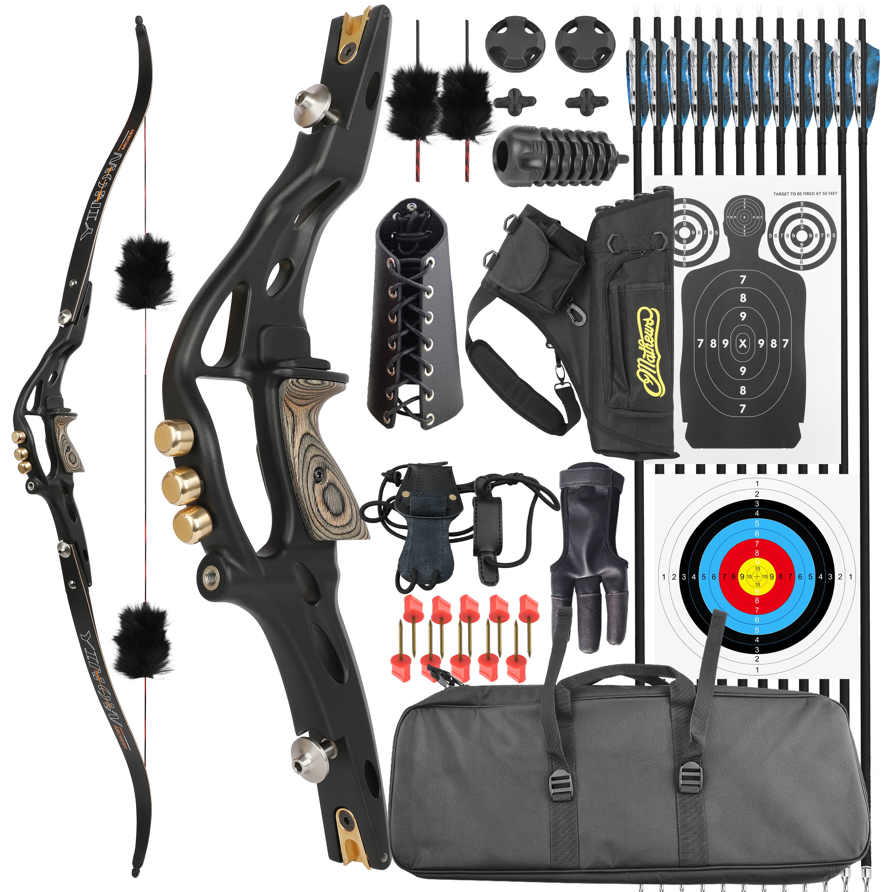 62" ILF Recurve Bow 19" Riser 20-50lbs Archery Target Hunting