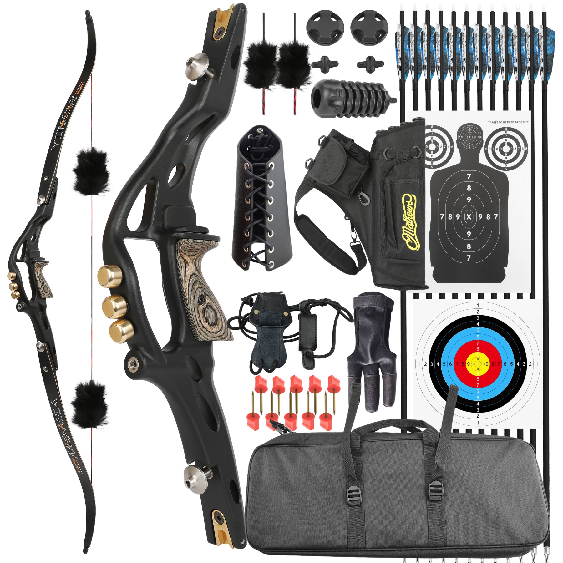 62" ILF Recurve Bow 19" Riser 20-50lbs Archery Target Hunting