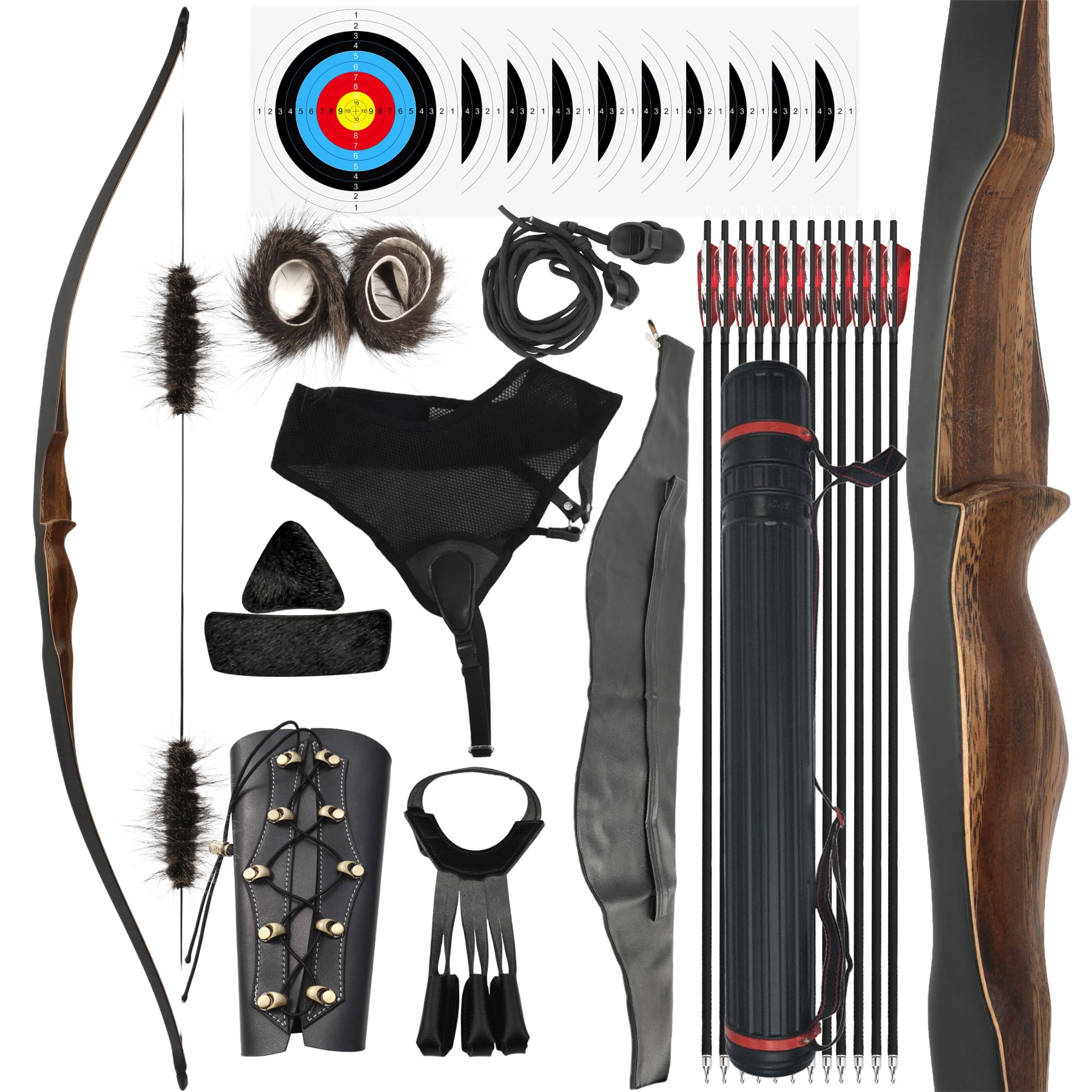 Traditional Recurve Bow 62'' One-Piece Longbow Wooden 30-60lbs