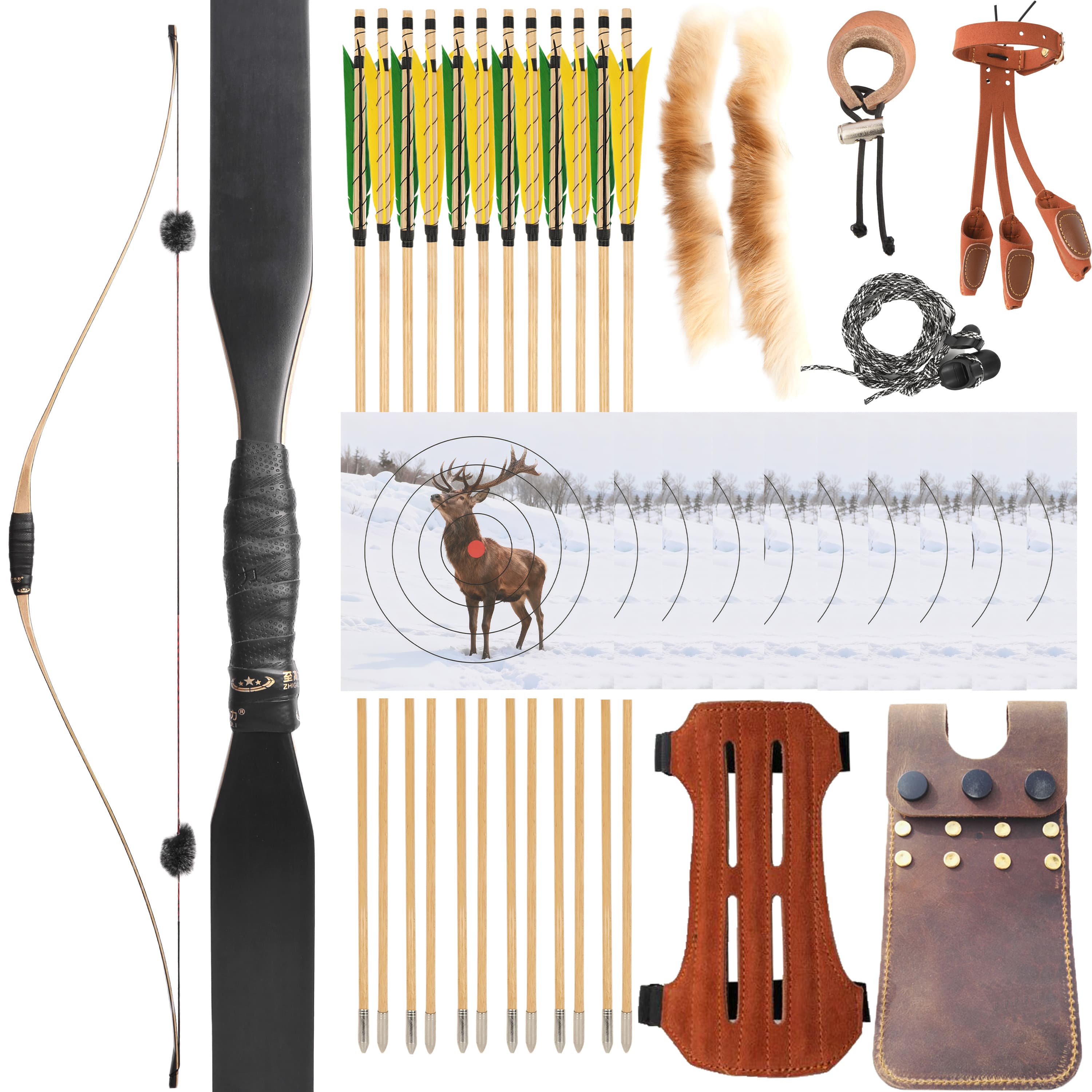 Traditional Bow 15-50lbs Archery Handmade Hunting Longbow 58 inch