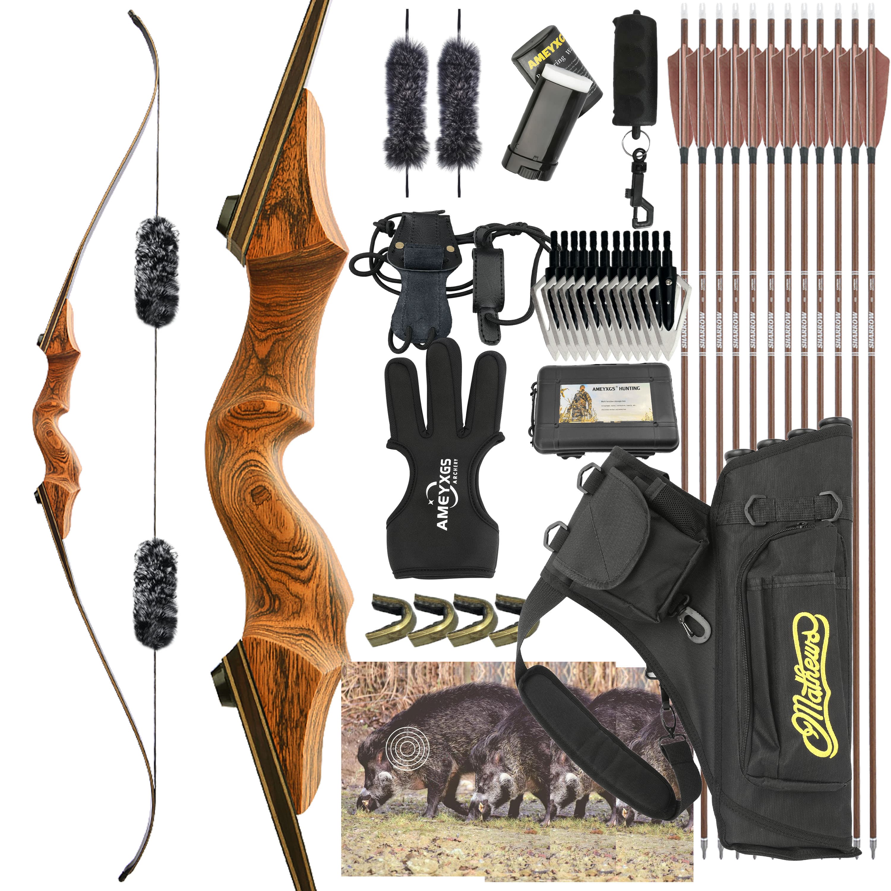 Black Hunter Recurve Bow for Adult Hunting Bow 20-60lbs RH LH