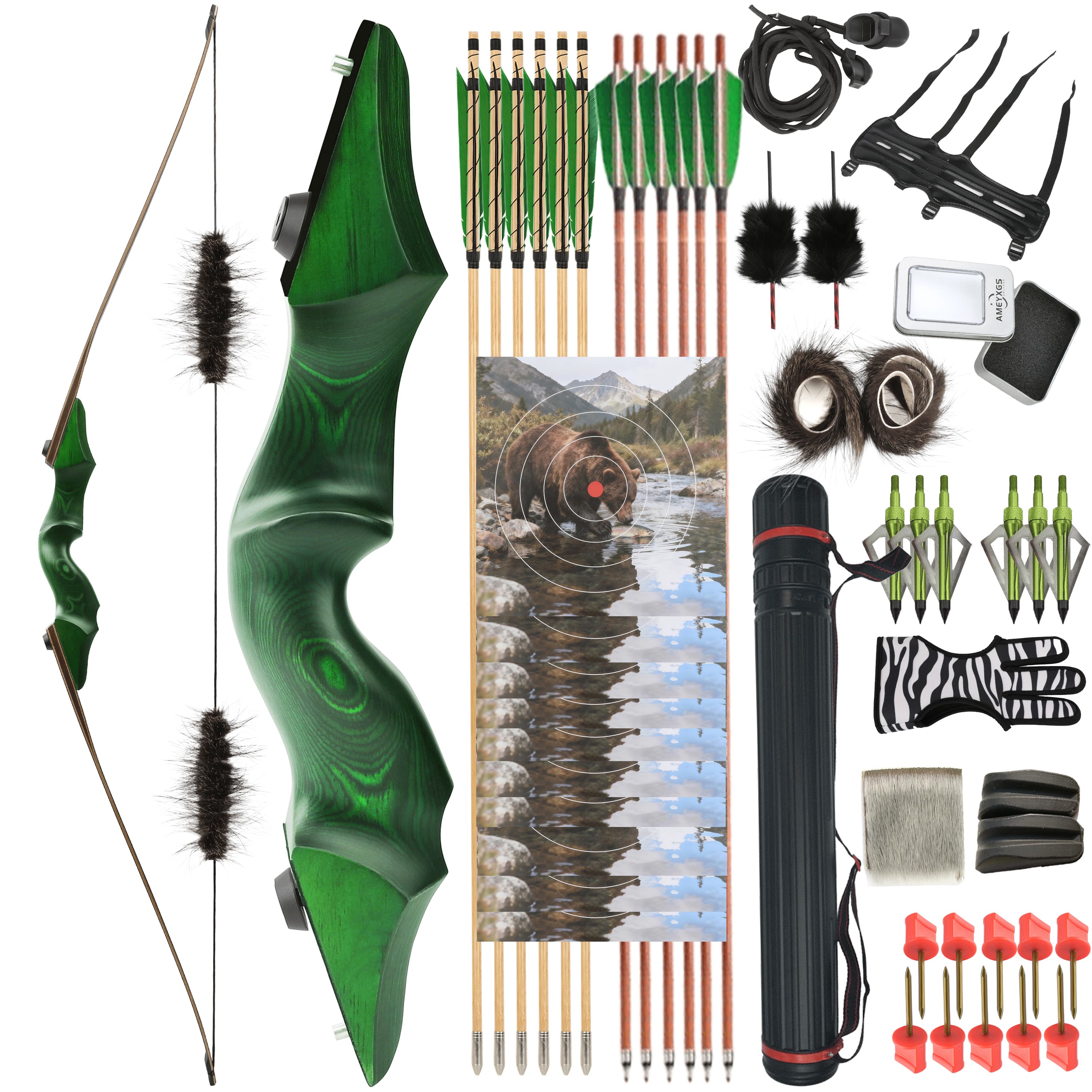 Black Hunter Longbow Recurve Bow and Arrows Kit LH RH