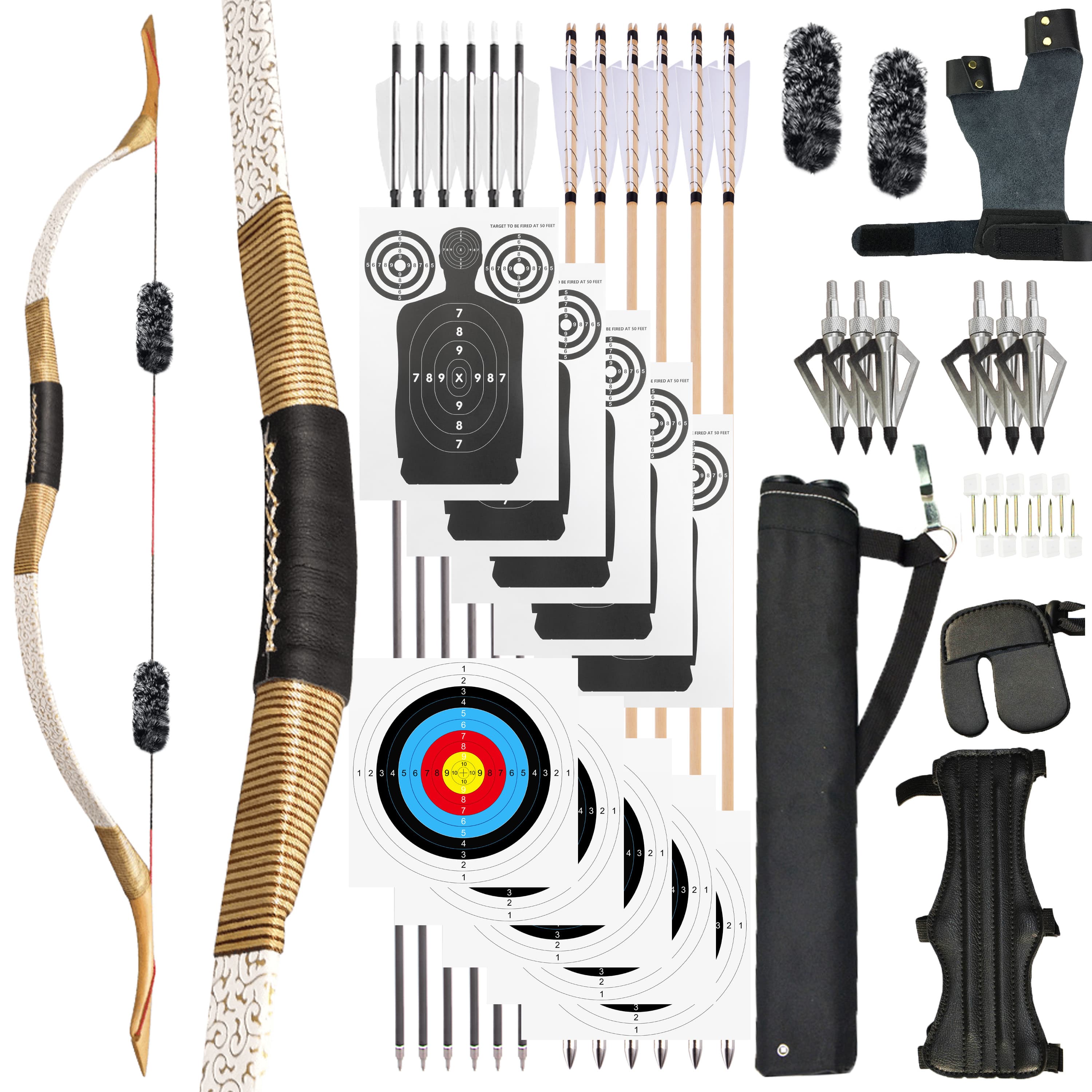 Archery Mongolian Horsebow Recurve Bow Kit 25–55lbs Wooden
