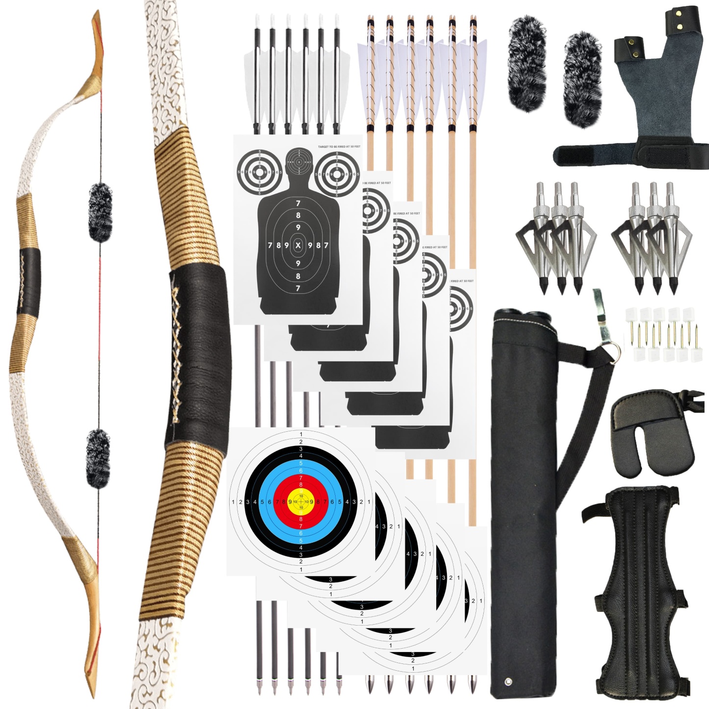 Archery Mongolian Horsebow Recurve Bow Kit 25–55lbs Wooden