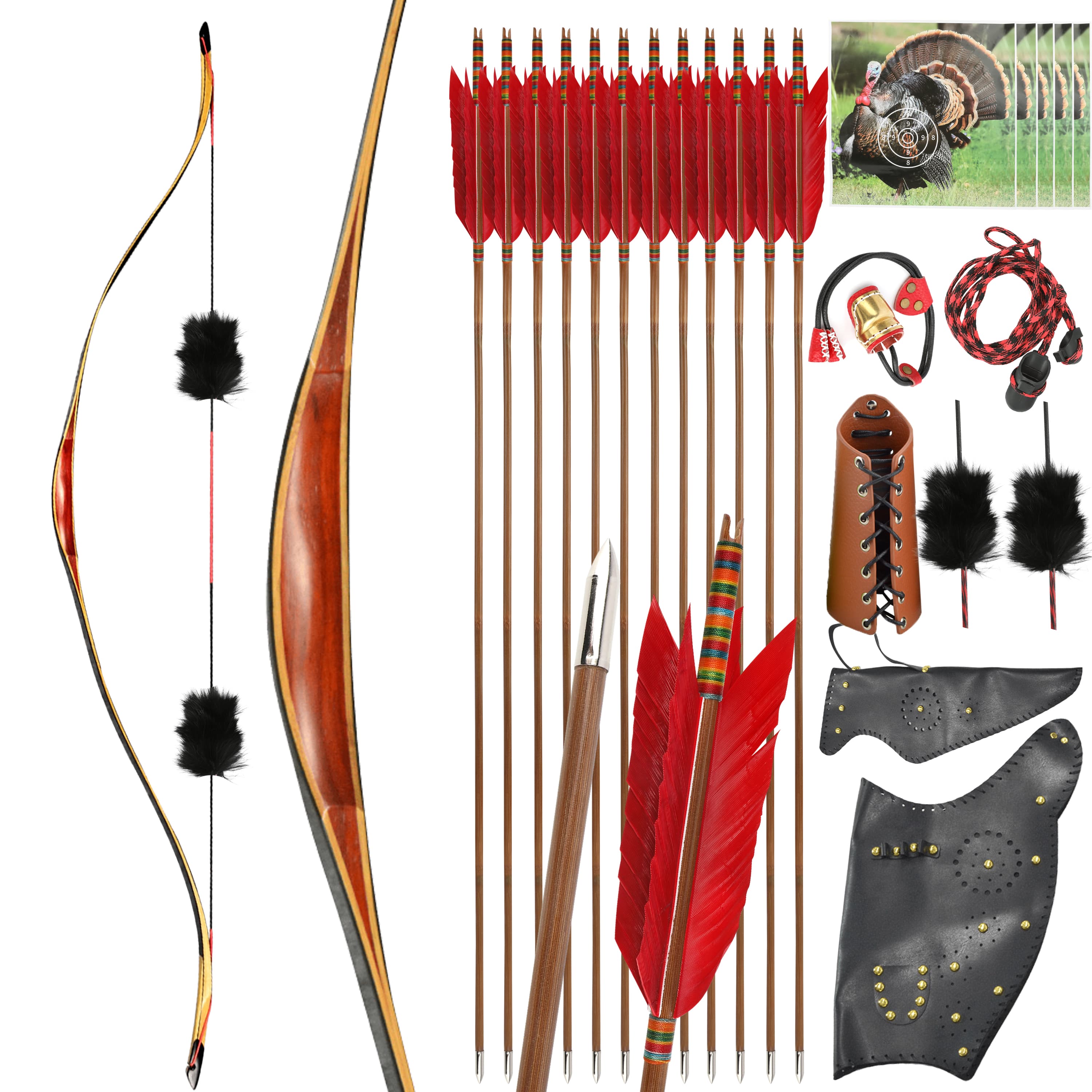 55 inch Traditional Longbow Kit Handcrafted 20-50Ibs Hunting