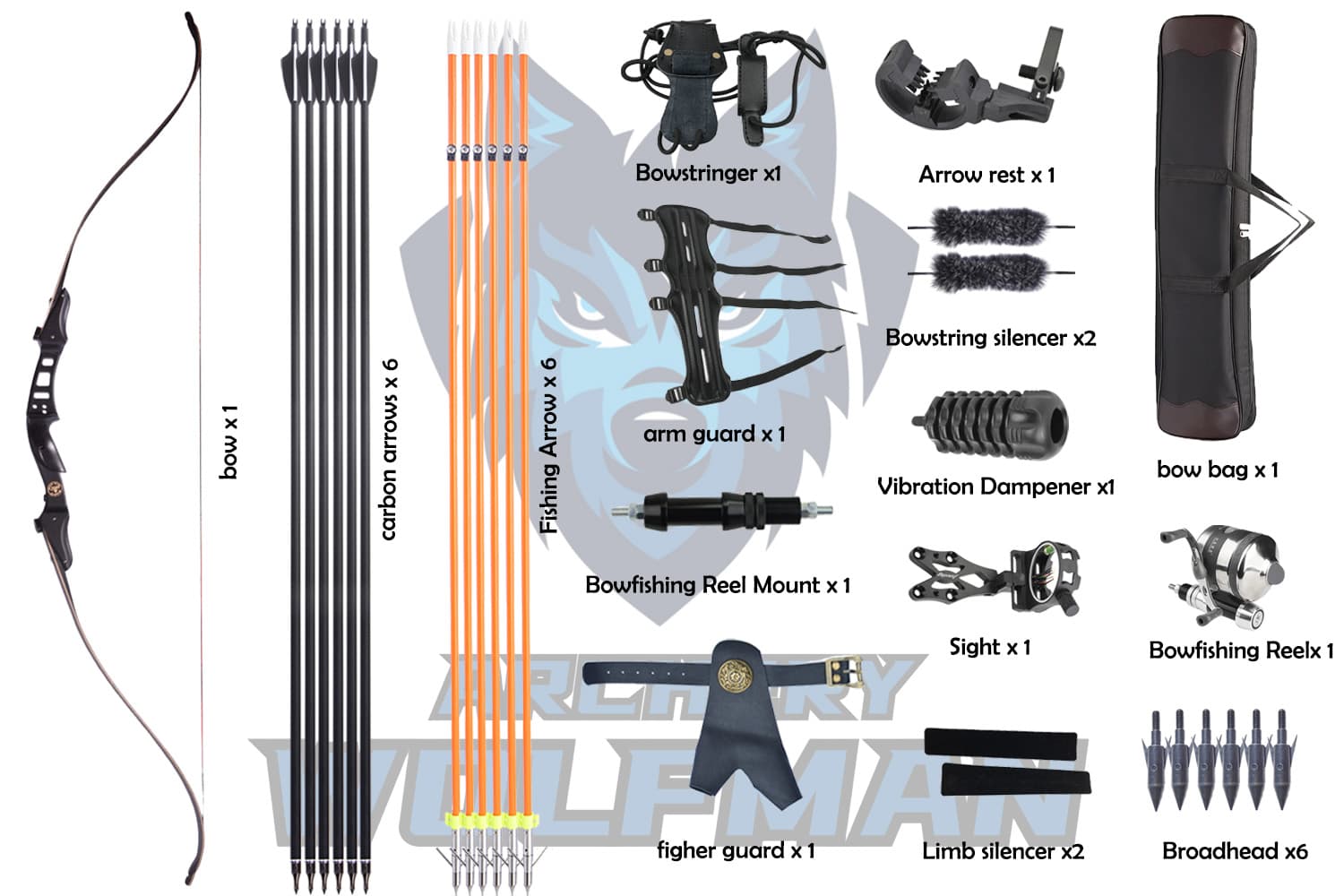 60" Recurve Bow Set 25-50lbs with Complete Accessories