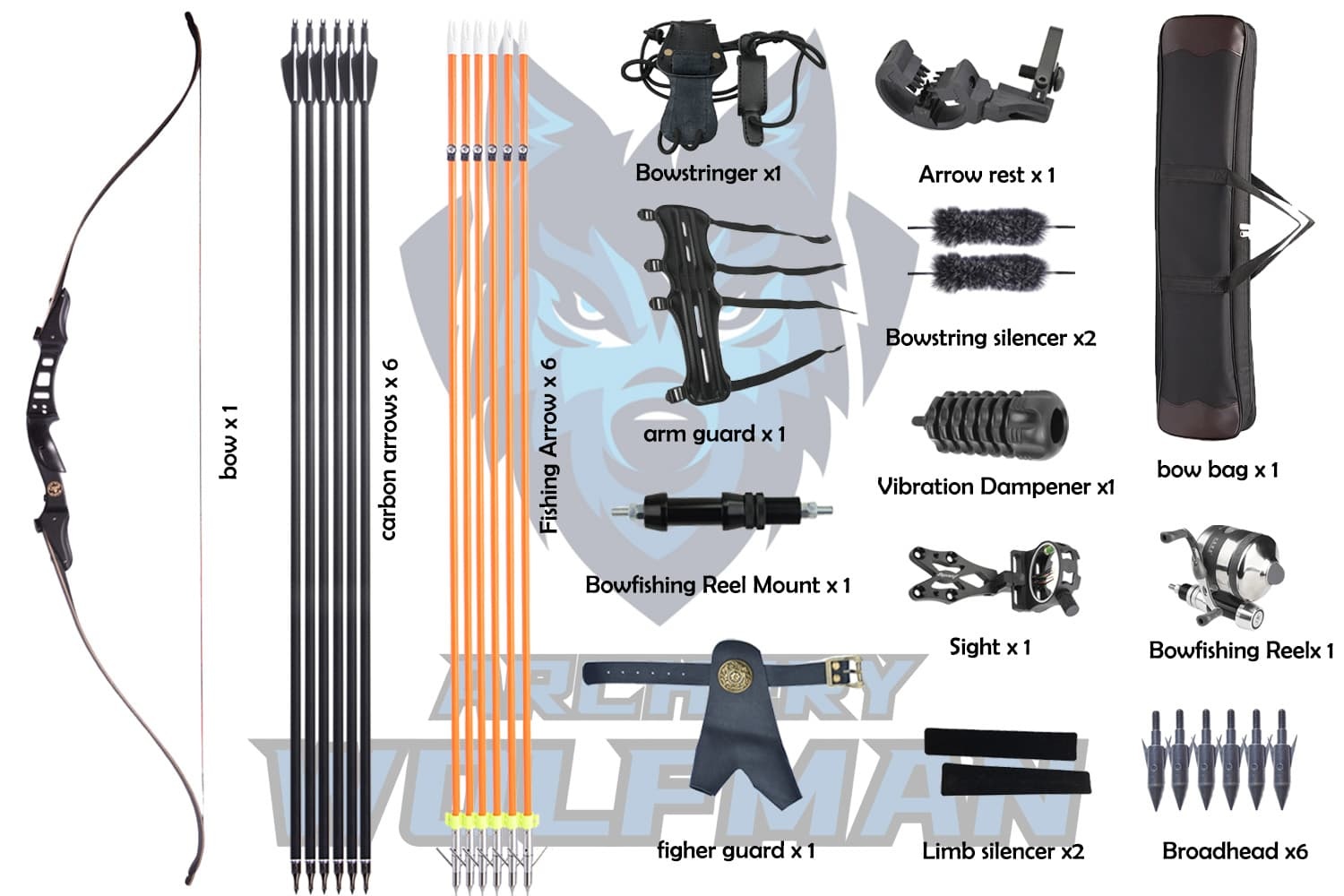 60" Recurve Bow Set 25-50lbs with Complete Accessories