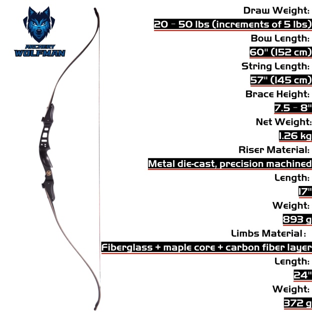 60" Recurve Bow Set 25-50lbs with Complete Accessories