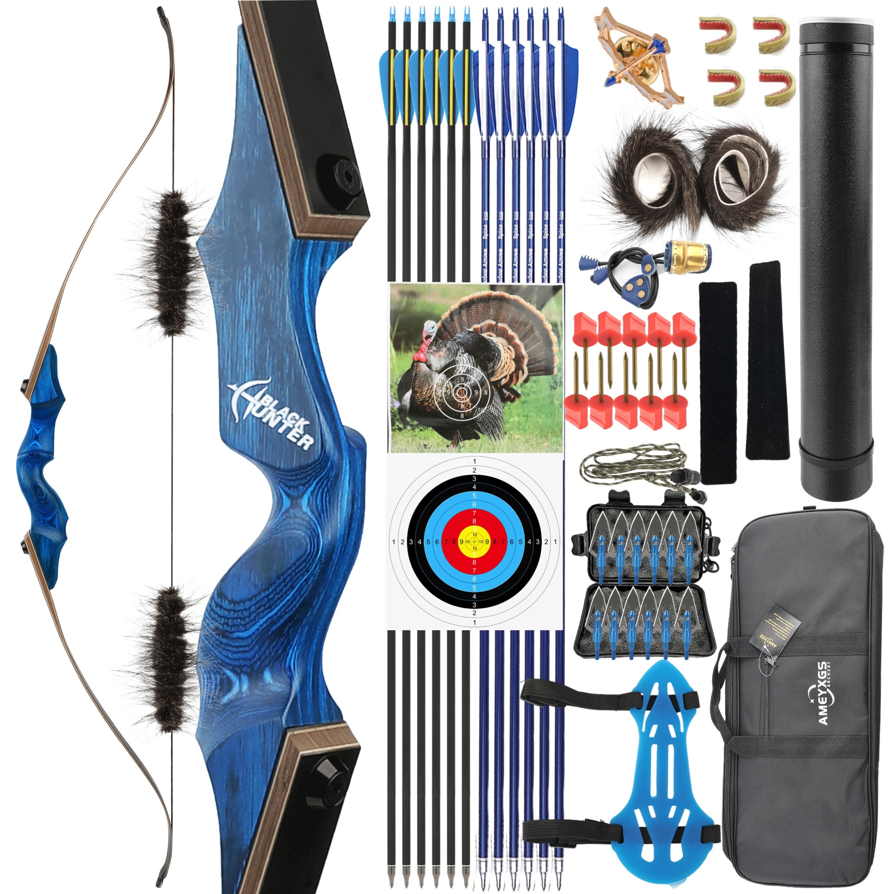 Black Hunter Takedown Recurve Bow Kit Hunting 60" 20-60lbs LH RH
