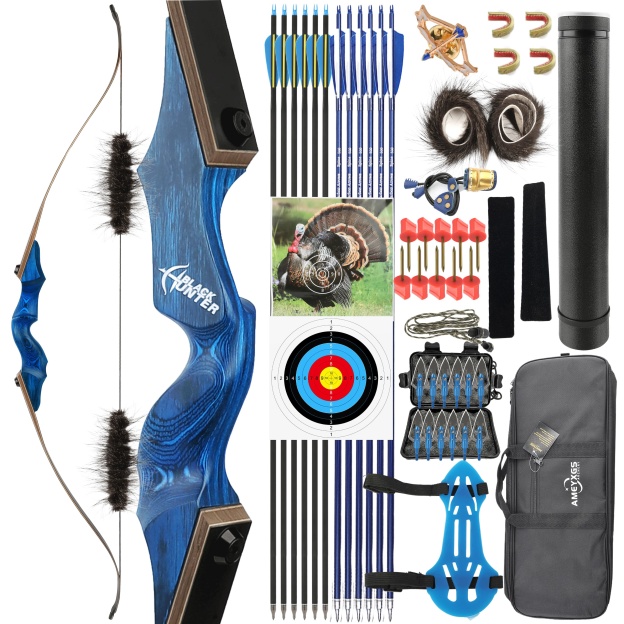 Black Hunter Takedown Recurve Bow Kit Hunting 60" 20-60lbs LH RH